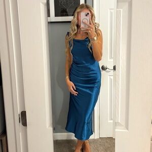 Ladivine By Cinderella Divine Blue Silk Midi Dress